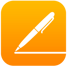 App-Symbol für die App-Pages: oranger Hintergrund auf dem ein weißes Blatt und ein weißer Stift abgebildet sind.